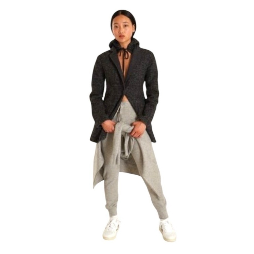 THAKOON Wool Blend Hooded Blazer Coat Charcoal Grey Plaid Size‎ S Luxury